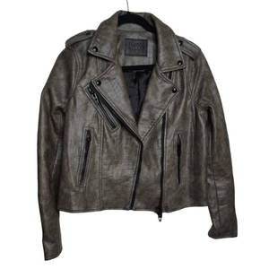Blank NYC Women's Croc Embossed Vegan Leather Moto Jacket Viper Gray Sz Small‎